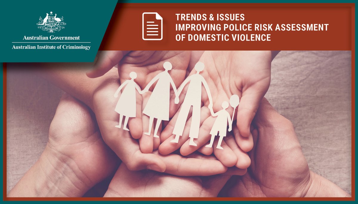 AICriminology's tweet photo. Police now rely on risk assessment tools to improve their response to domestic violence.
Read our new Trends & issues paper on the topic.
https://t.co/zCqTkS7u8j
#trendsandissues #reportviolence
@ACTPolicing @1800RESPECT @ChrisGDowling @HeatherWolbers @A_W_Morgan https://t.co/8Ey2H57LrG