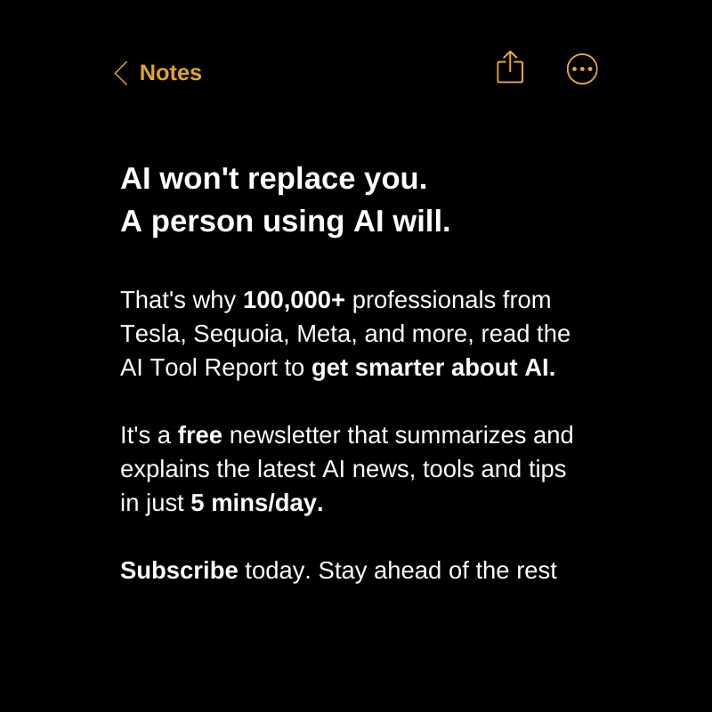 AIToolReport's tweet photo. "My boss thinks I'm an AI genius, (I'm not) it's because I read The AI Tool Report (and they have no idea it exists.)" - AI Tool Report Reader