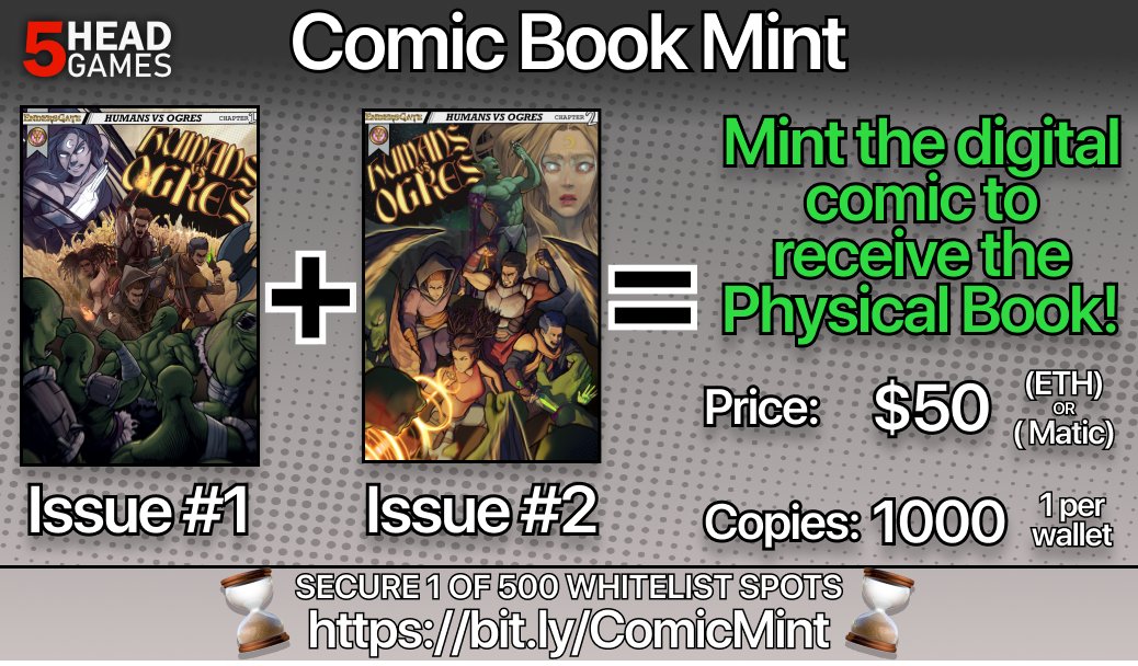 EndersGate's tweet photo. ⏳Prepare for Enders Gate Comics #onPolygon_
Get issues #1 &amp; #2 of Humans Vs. Ogres for $50 + receive physical copies!📚

Join the whitelist - only 500 spots!🤼
https://t.co/hfiIBaadm1

RT, like and tag a friend to win $5 in #MATIC💰
#indiecomics #NFTCommunity #opensea #polygon https://t.co/5zAIOyPOa0