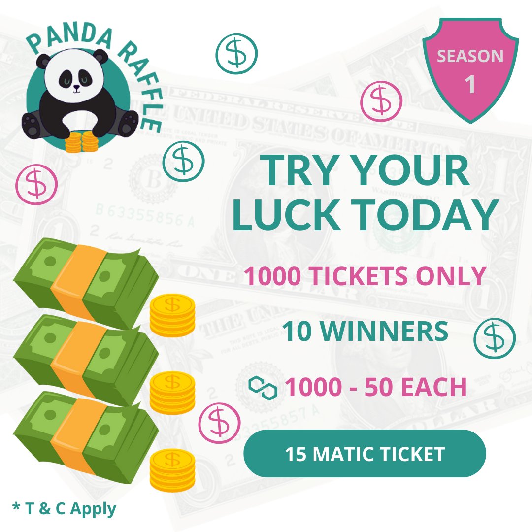 Raffle Panda Is Here
Grand Prize 1000 Matic
15 Matic Ticket
10 Winners
1000 Tickets Only
Live Draw On Tiktok Channel
opensea.io/collection/raf…