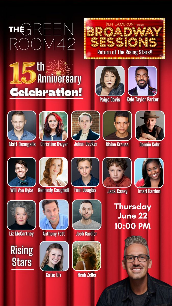 Join us for our 15th Anniversary Finale this week! Some of our best pals are back to wish us well and knock your socks off! It's our last show of the season, so don't miss it. Oh yea and <a href="/BenDoesBROADWAY/">Ben Cameron</a> 's BDAY! <a href="/TheGreenRoom42/">The Green Room 42</a> #broadwaysessions