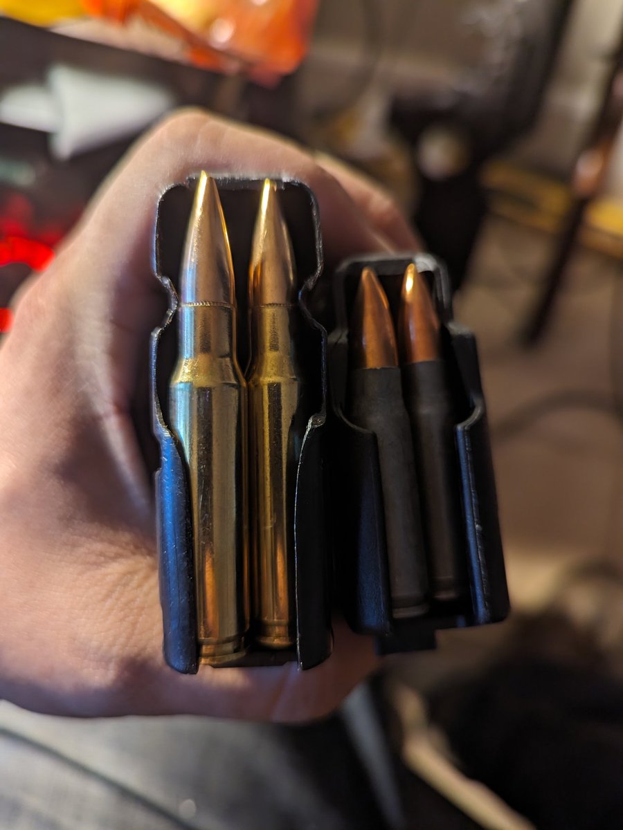 On the left, you have AR15 rounds. On the right, 50bmg, which SNIPERS use to kill TANKS. No one needs the firepower of an AR, it's just too much.