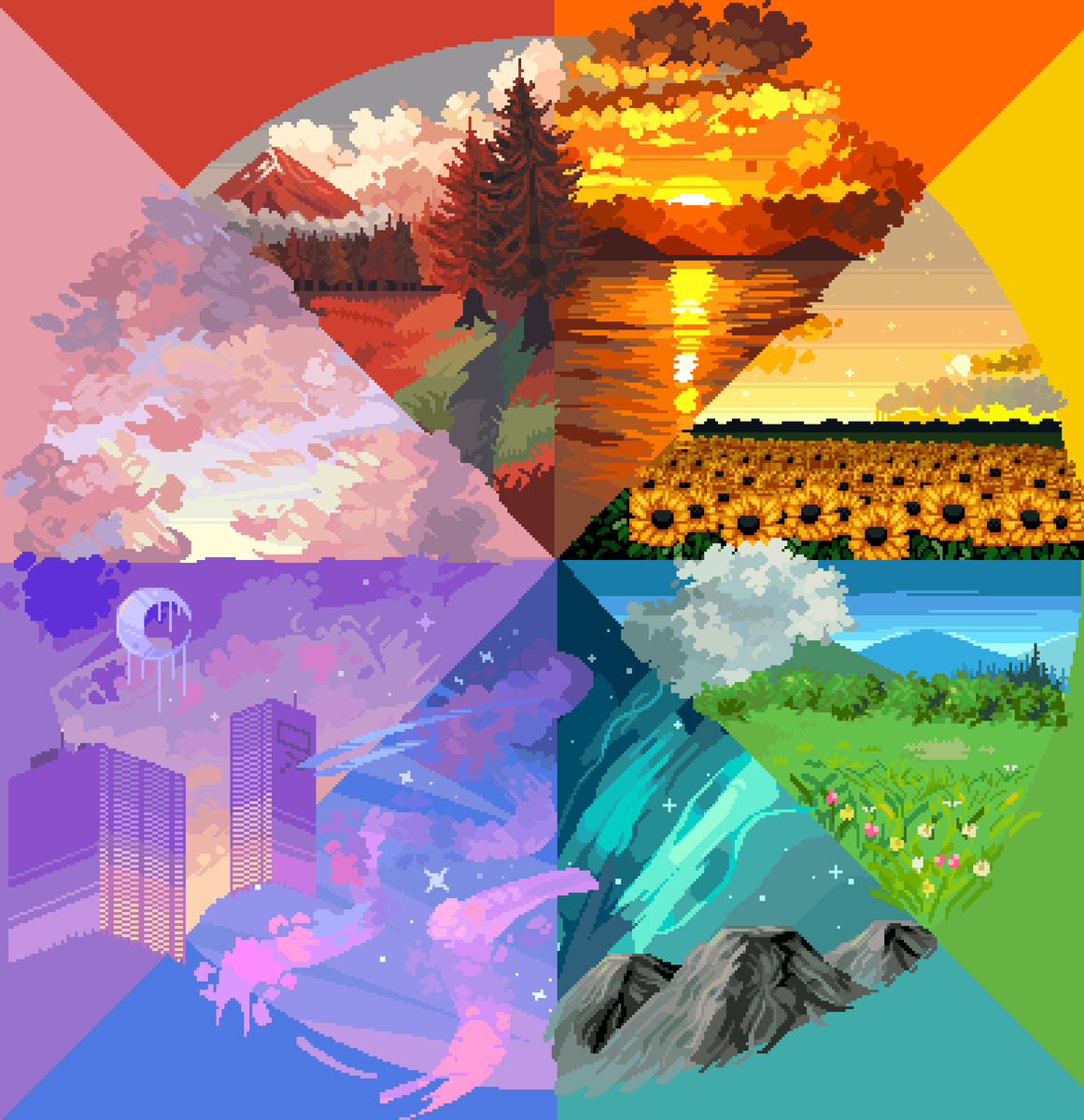 Choose Your Hue!
Pixel version of the color wheel art challenge. Which one is your favorite?
#pixelart #ドット絵 #pixel
#artchallenge 
#colorwheelchallenge