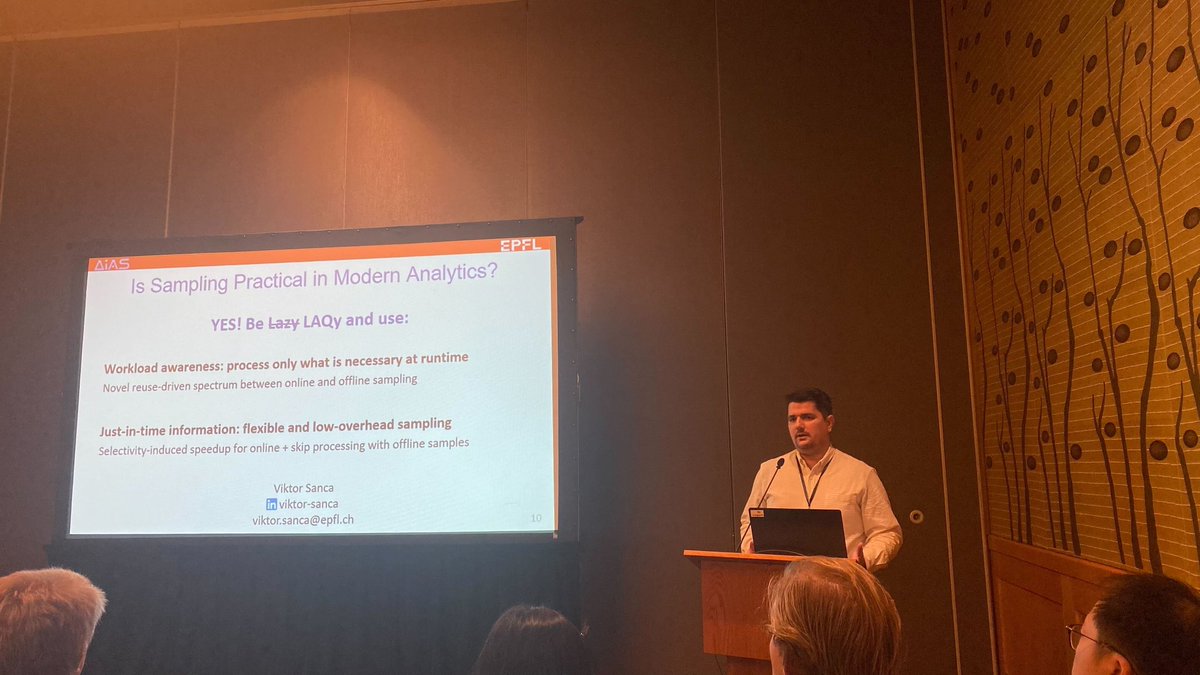 sanviktor's tweet image. Modern analytical systems are  efficient, but sampling operators have a difficult task to catch up.

I presented LAQy and lazy sampling which is workload and system-aware and designed for fast and interactive analytics @SIGMODConf: dl.acm.org/doi/10.1145/35… @dias_EPFL #sigmod2023