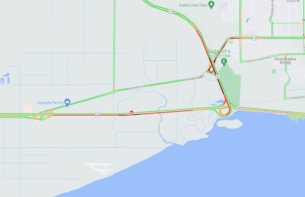 4:37 #DeltaBC Stall on #BCHwy99 southbound just before the #BCHwy91 onramp in the right lane @DriveBC #1130Traffic