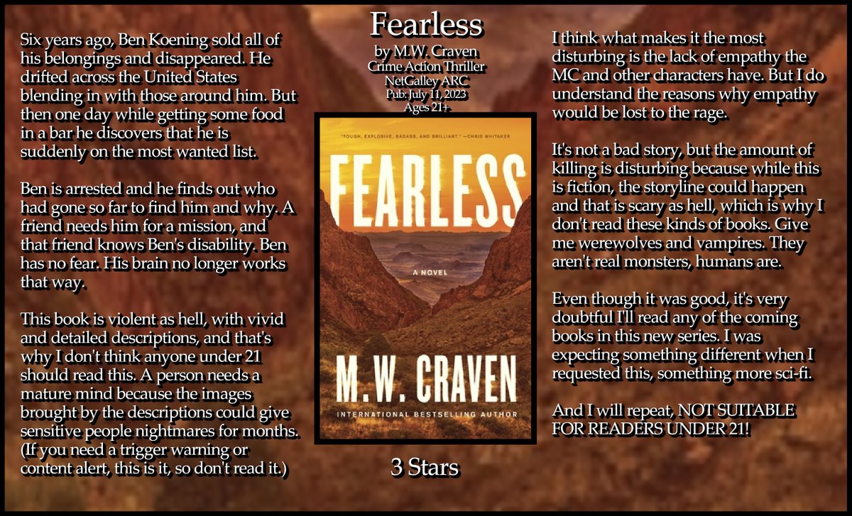 Fearless
by M.W. Craven
#Crime #Action #Thriller
#NetGalley #ARC
Pub: July 11, 2023
Ages 21+
3 Stars

#BookTwitter #bookblogger #bookworm #BookBlogging #bookreviews #amReading #ilovebooks #booklovers #readingcommunity #bookaddict #bookaholic #lovetoread