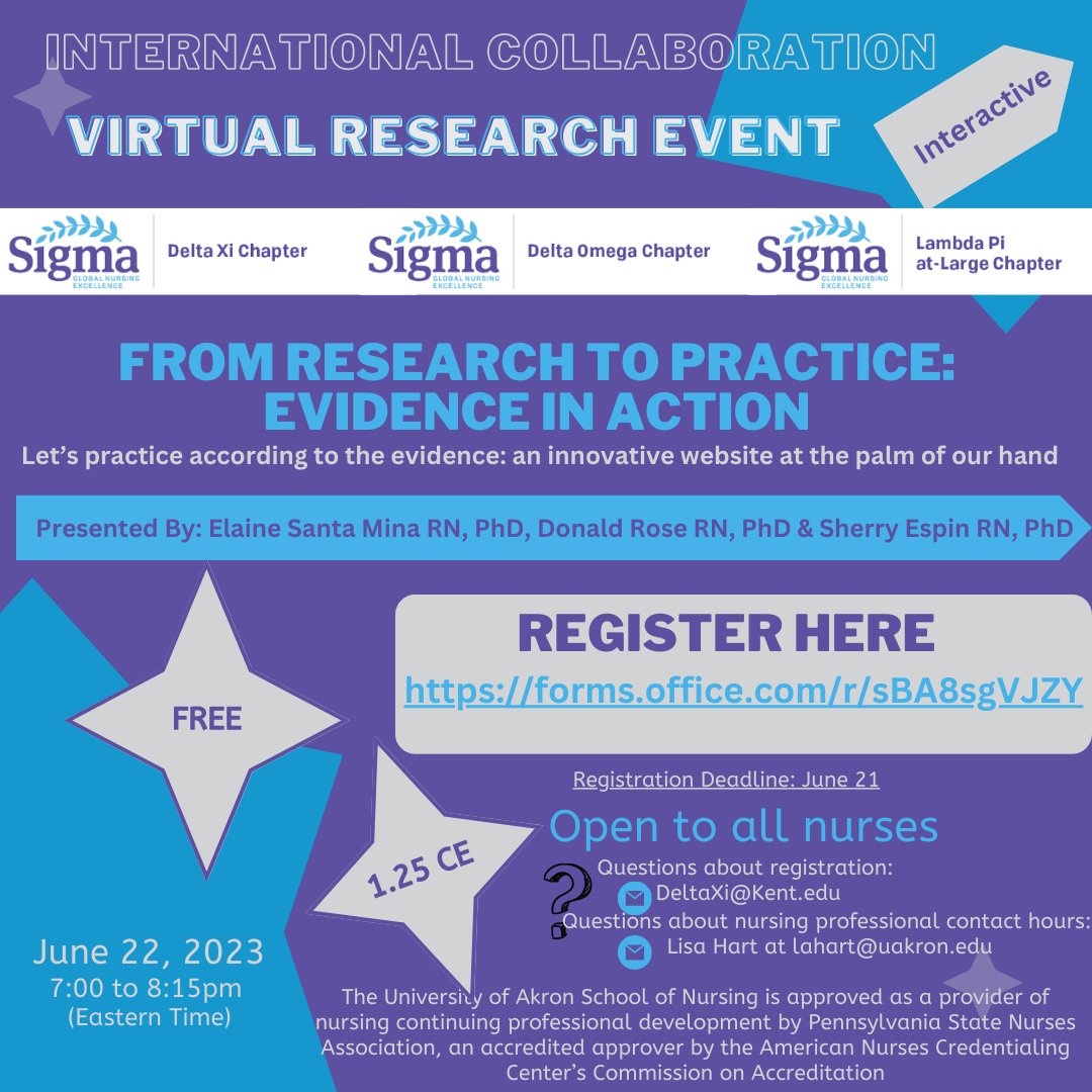 DeltaXiSTTI's tweet photo. International Collaborative Virtual Research Event
"From Research to Practice: Evidence in Action"
* FREE * INTERACTIVE * 1.25 HR CE

@STTIReg10

https://t.co/iPMeUu4UNG https://t.co/daBe1ZMdfc