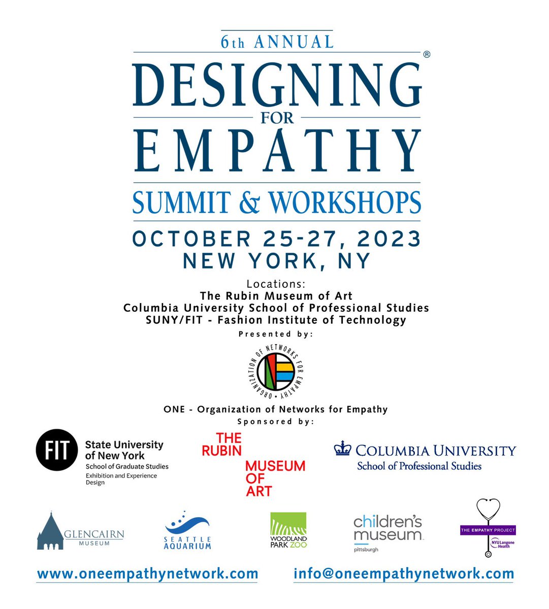 Registration is now open for the #designingforempathysummit2023 in New York (October 25-27, 2023) —space is limited, early registration is recommended! 

More at: oneempathynetwork.com
info@oneempathynetwork.com

#empathy 
#designingforempathy
#empathybuilding
#museums
#art