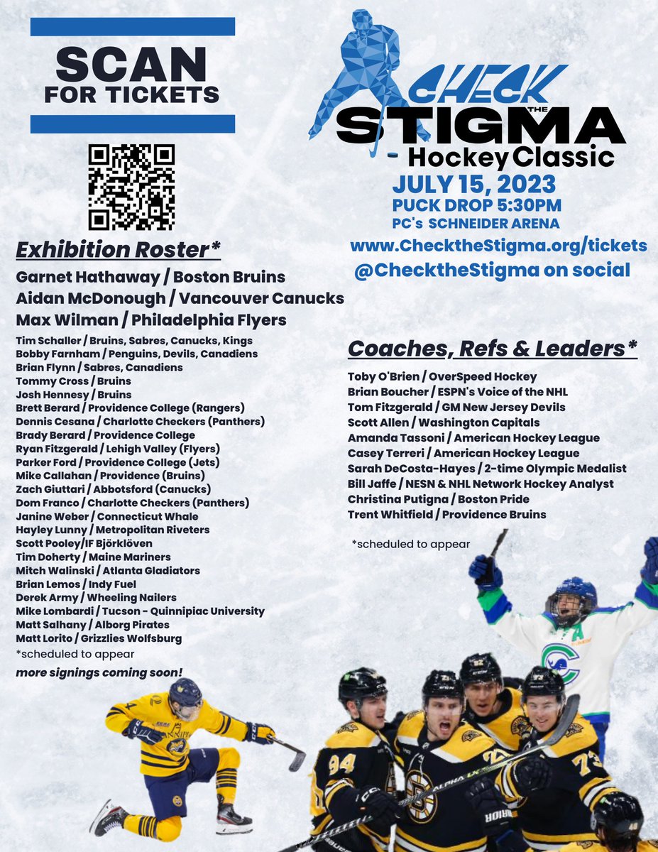 Today is #TicketTuesday so make sure you get yours today! July 15 will be here before we know it! So lets #CheckTheStigma on mental health. 

#hockey #charity #mentalhealth #mentalhealthawareness #icehockey #tickets #roster #familyfun
