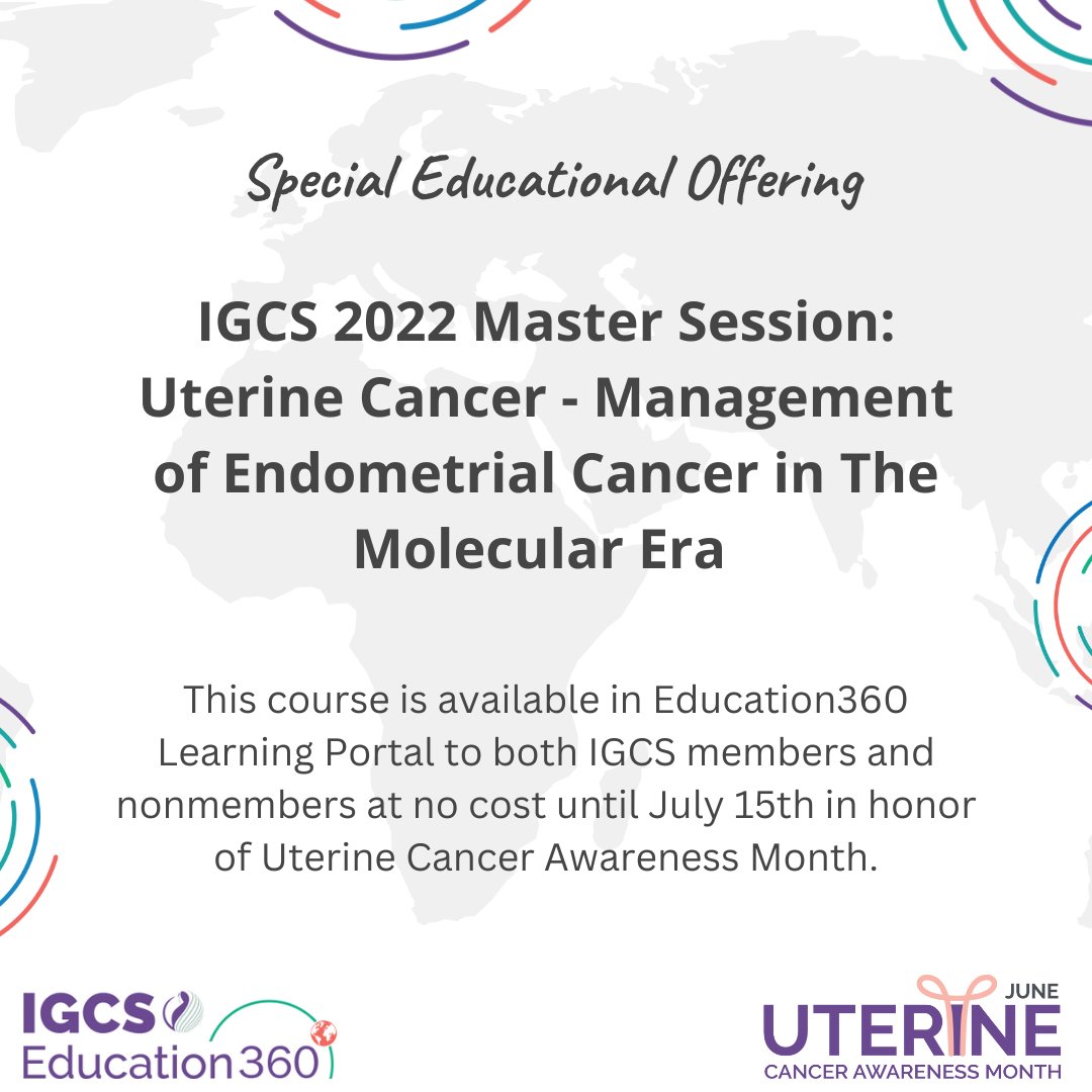 Exclusive educational offering available for free through July 15. IGCS 2022 Master Session: #UterineCancer - Management of Endometrial Cancer in The Molecular Era  
edu360.igcs.org/URL/MS_Uterine…