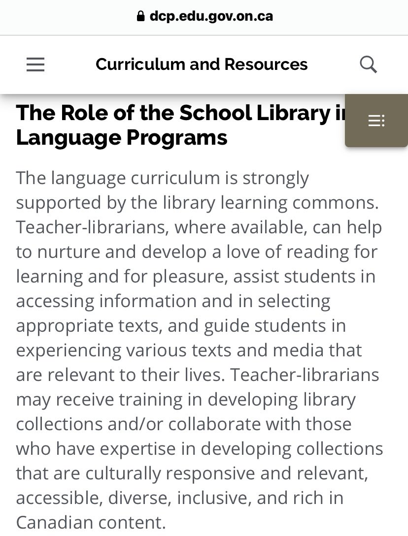 The new Ontario Language Curriculum (2023) has been released. We are pleased that the Role of the School Library has been included. Full text through this link: dcp.edu.gov.on.ca/en/key-changes… @ONLibraryAssoc 
#ONSchoolLibraries #SchoolLibraryJoy #ONEd #TLChat