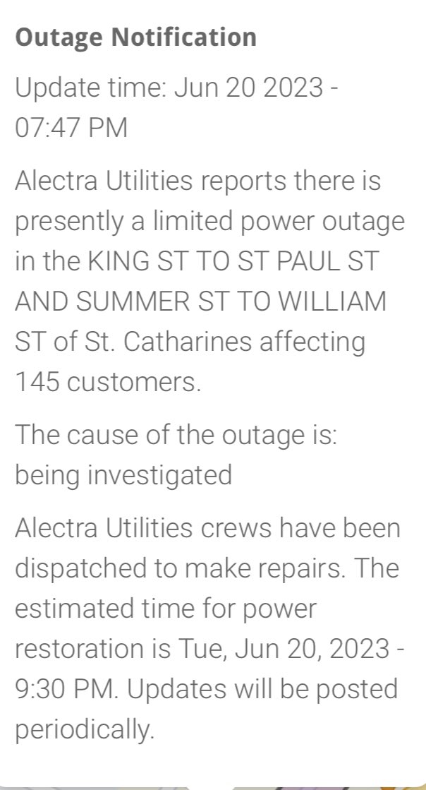 Niagara_411 🇨🇦 on Twitter "Limited alectranews power outage in