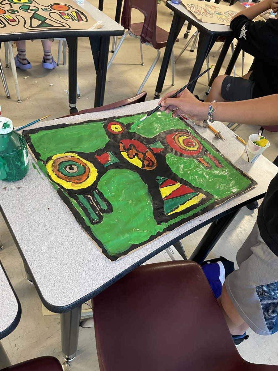 Paintings inspired by Norval Morrisseau created in Gr. 7 today! #ramsrock