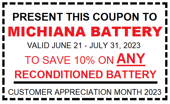BatteryMichiana's tweet photo. Print or Present this coupon to save on ANY reconditioned battery during our CUSTOMER APPRECIATION MONTH! https://t.co/IlOBMqaHFZ