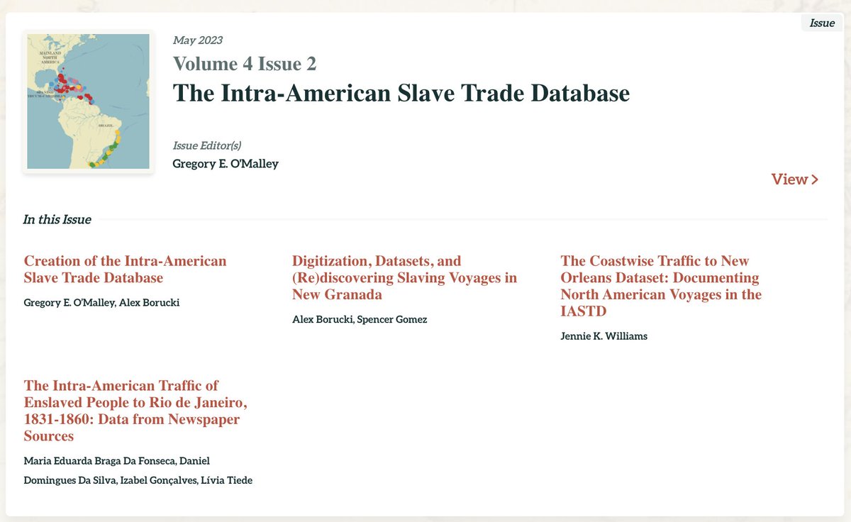 New in the JSDP: special issue on the expanded Intra-American Slave Trade Database at SlaveVoyages. Greg O'Malley and Alex Borucki discuss the creation of the base IASTD, launched in 2019: jsdp.enslaved.org/fullDataArticl…