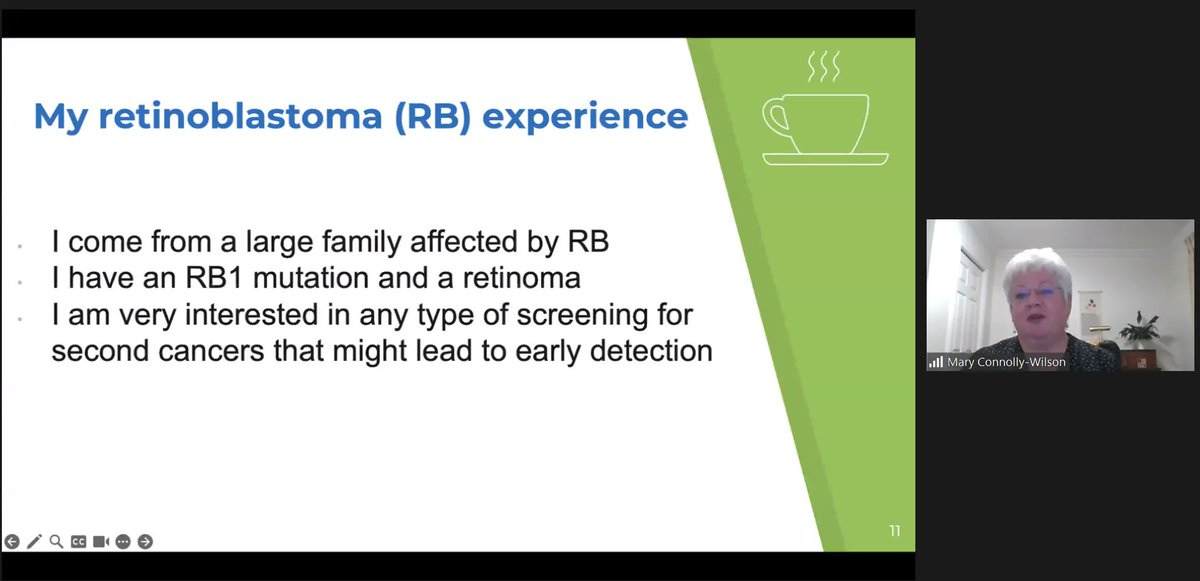 Mary Connolly-Wilson, family member of retinoblastoma survivors and genetic counsellor shares her family's and professional experiences with retinoblastoma. 
#CRRABCupOfTea #Retinoblastoma #RB #PatientEngagement #PatientOrientedResearch #KnowTheGlow #LookSharpForRB #EyeCancer