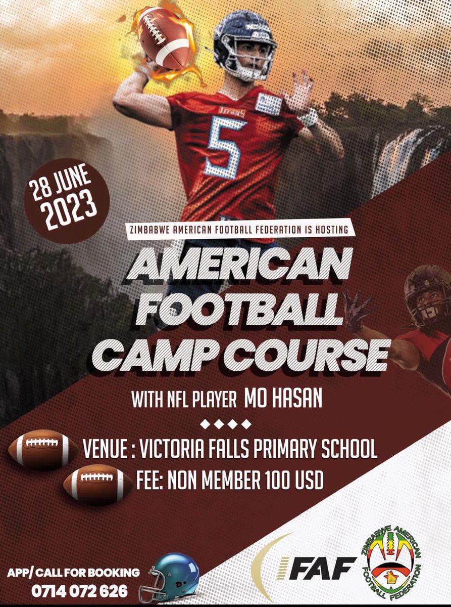 🏈Zim Hosts First Ever American Football Camp The Zimbabwe American Football Federation (ZAFF) is set to host the most significant American Football camp ever in the country. sportbrief.co.zw/2023/06/20/zim… @KirstyCoventry @HonMachakaire