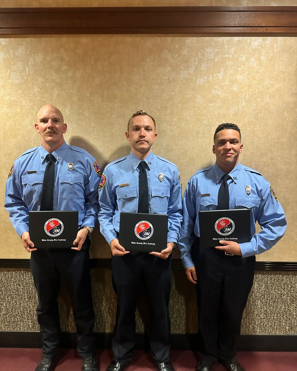 DHFD's tweet image. Congrats to Cody Jones, Paul White, and Zach Bourgouin who graduated from the Wake County Fire Academy this evening! The 8 month academy certified them as firefighters and EMTs in preparation of serving the DHFD community. Look for them at a call near you!