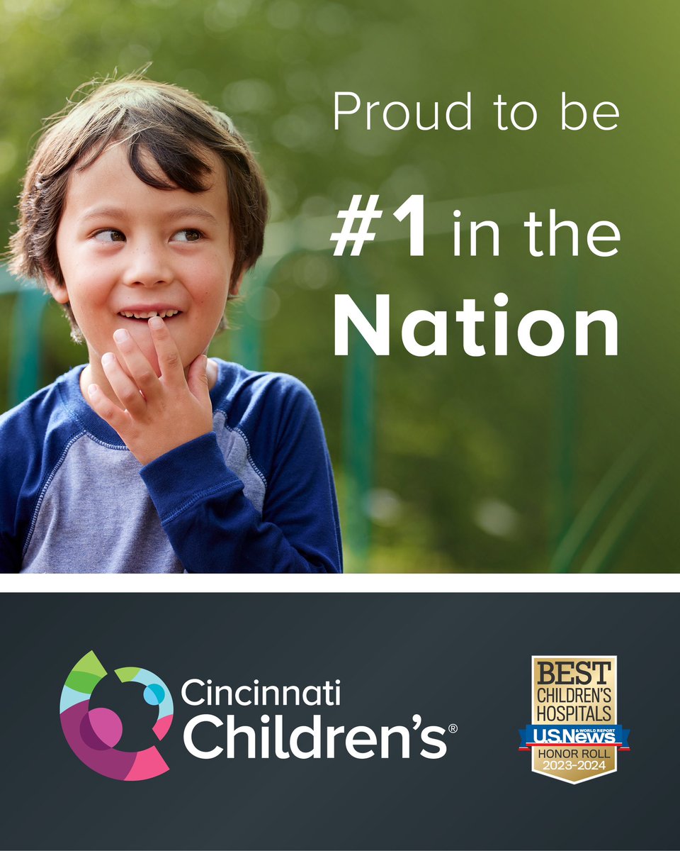 Cincy Kids Genomics (@cincykidsgenomx) on Twitter photo <a href="/CincyChildrens/">Cincinnati Children's</a> named #1 in the nation in U.S. News & World Reportās Best Childrenās Hospitals 2023-24 rankings! <a href="/CincyChildrens/">Cincinnati Children's</a> named #1 in the nation in U.S. News & World Reportās Best Childrenās Hospitals 2023-24 rankings!