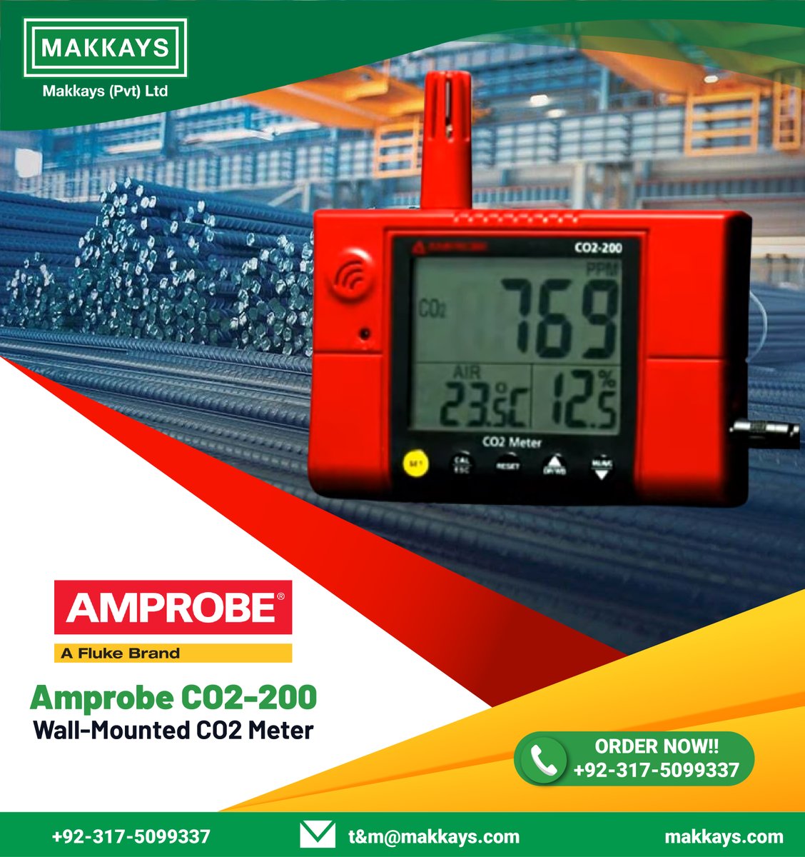 The #Amprobe CO2-200 Wall Mounted CO2 Meter gives users instant feedback with CO2 levels, with additional temperature and humidity #measurements.
#electricalequipment #electricalequipment #technicalservices #testinginstruments #testandmeasurement #electricservices #makkays