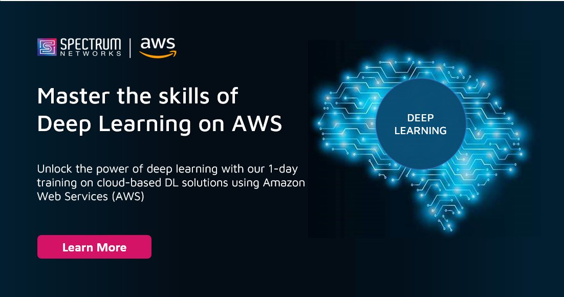 specnt's tweet image. Dive into Deep Learning on AWS: Unlock the Cloud Advantage! Enroll now!
Should you have any training requirement, feel free to contact us at emea.mc@specnt.com
Know More: bit.ly/AWS-DL-
#AI #AWS #DeepLearningCourse #TrainingPartner #SpectrumNetworks