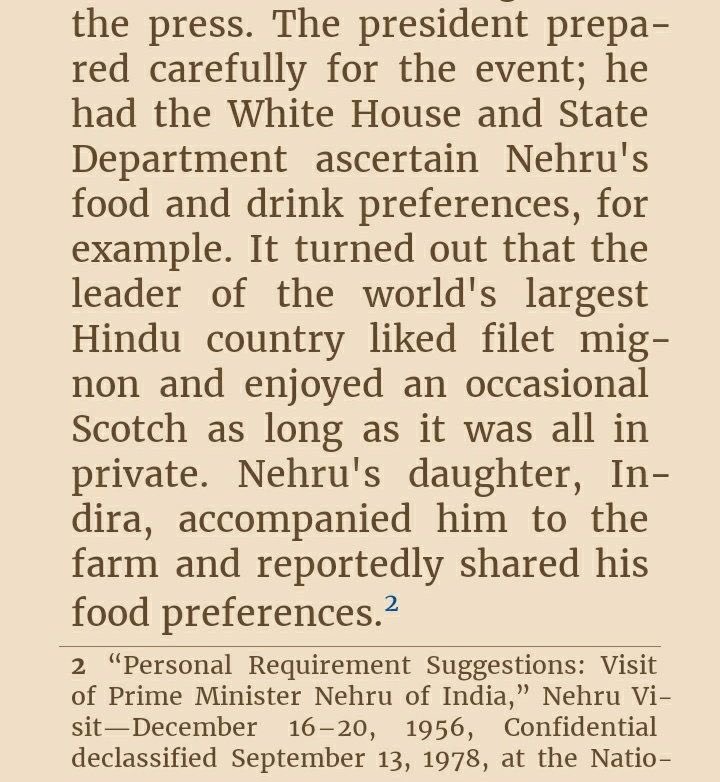 amitmalviya's tweet image. Since time serving Darbari of Nehru-Gandhi parivar won’t tell the whole story. So, here it is:

During Nehru’s visit in 1956, Indira accompanied him. As part of protocol, President Eisenhower’s team asked for their food preference and learnt that Prime Minister of the world’s