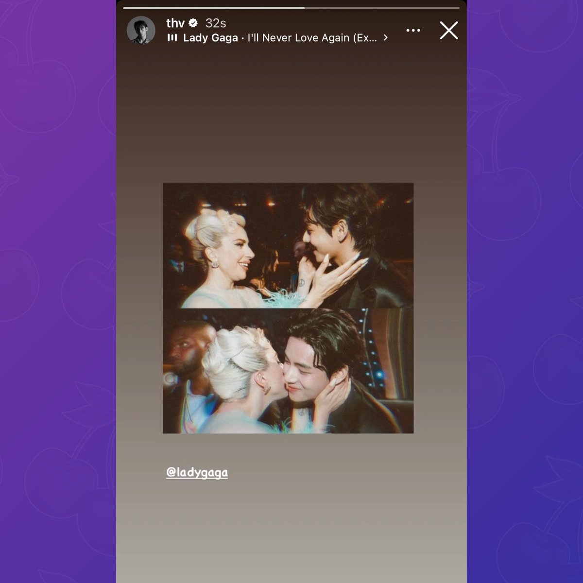 Taehyung of BTS shares throwback photos with Lady Gaga at the 2022 Grammys.