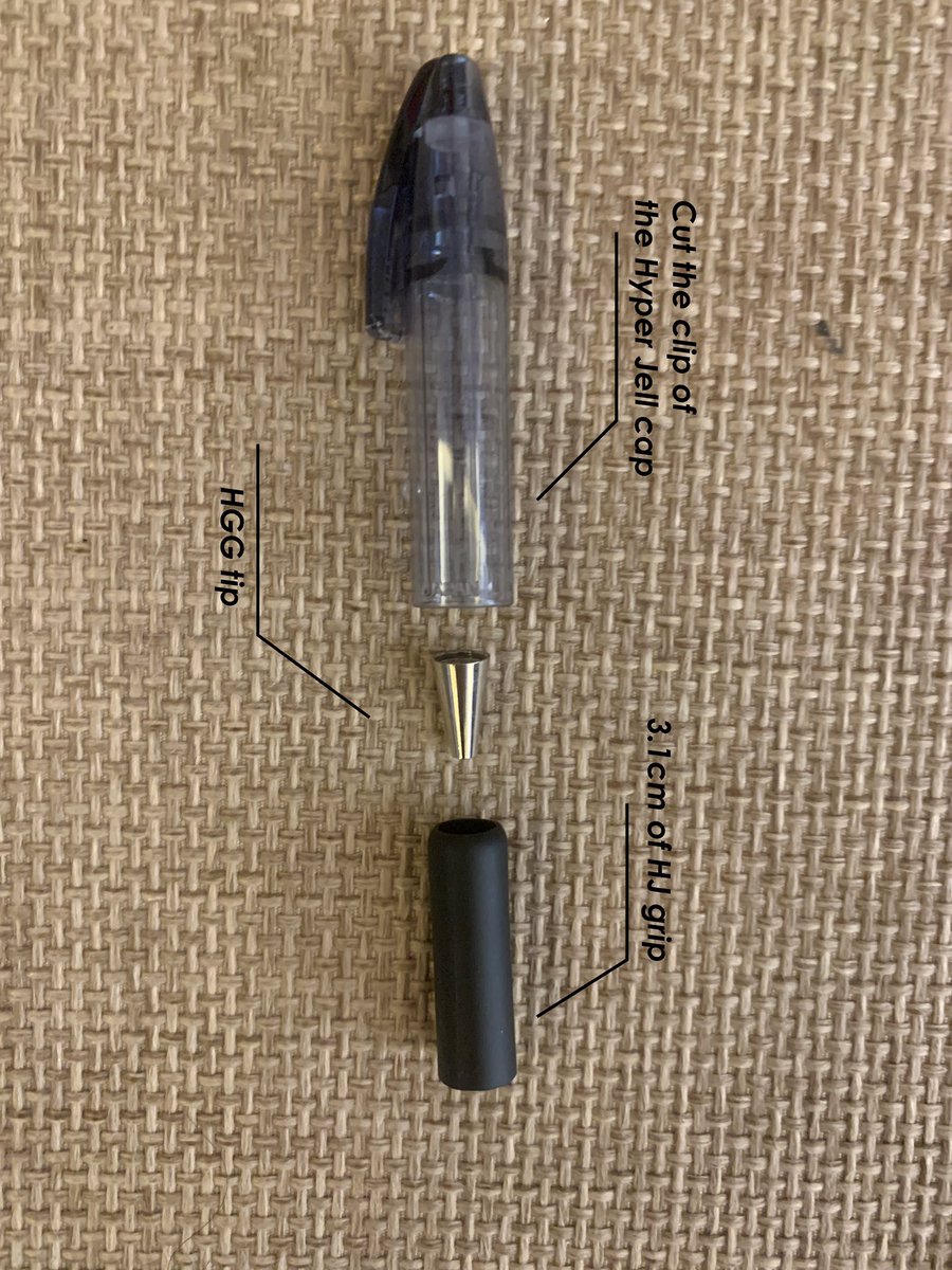 rin__241's tweet photo. Tutorial for my Rin G3
Specs:
Length: 20cm
Weight: 14,5g
Stuffs:
1 Uniball Signo (Tip)
1 Hyperjell (Cap, Grip)
1 Hybrid Gel Grip (Tip)
1 Gel Roller (Tip)
1 Pilot G-3 (Barrel, Tip)
1 Lakubo (Grip)
1 Supergrip (Grip) https://t.co/PWgwQD4b5y