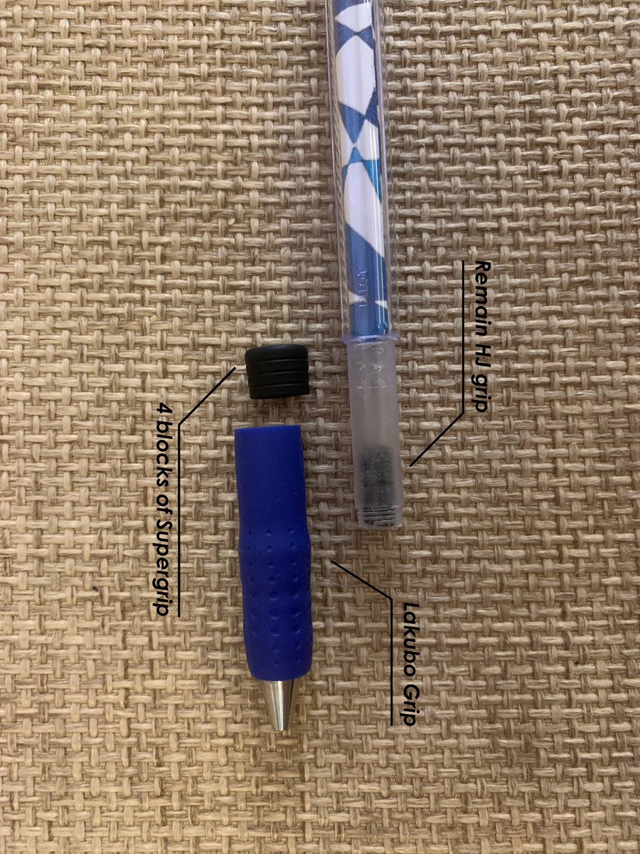rin__241's tweet photo. Tutorial for my Rin G3
Specs:
Length: 20cm
Weight: 14,5g
Stuffs:
1 Uniball Signo (Tip)
1 Hyperjell (Cap, Grip)
1 Hybrid Gel Grip (Tip)
1 Gel Roller (Tip)
1 Pilot G-3 (Barrel, Tip)
1 Lakubo (Grip)
1 Supergrip (Grip) https://t.co/PWgwQD4b5y