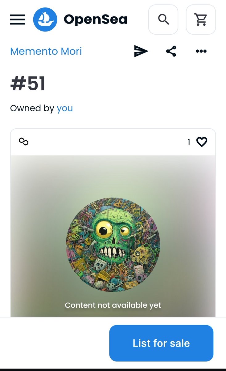 Minted Momento Mori
Drop created by @Salimar8686

Actually is on public stage
Link drop
opensea.io/collection/mem…

#NFTCommunity #AIart #NFTcollections #opensea #OpenSeaNFT #openseaart #NFTMarketplace #nftart #PolygonNFT #AIArtworks #NFTs #nftcollectors #digitalart  #NFTartist #NFT