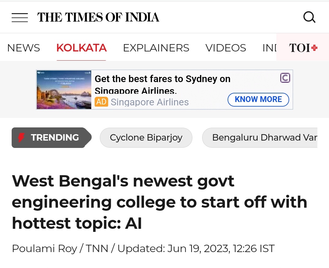 It is going to be the 9th government engineering college of Bengal.The new college,Govt Engineering & Management College,Alipurduar,is all set to start functioning from the upcoming academic session& will be the first govt college in the state to offer the best field of study: AI