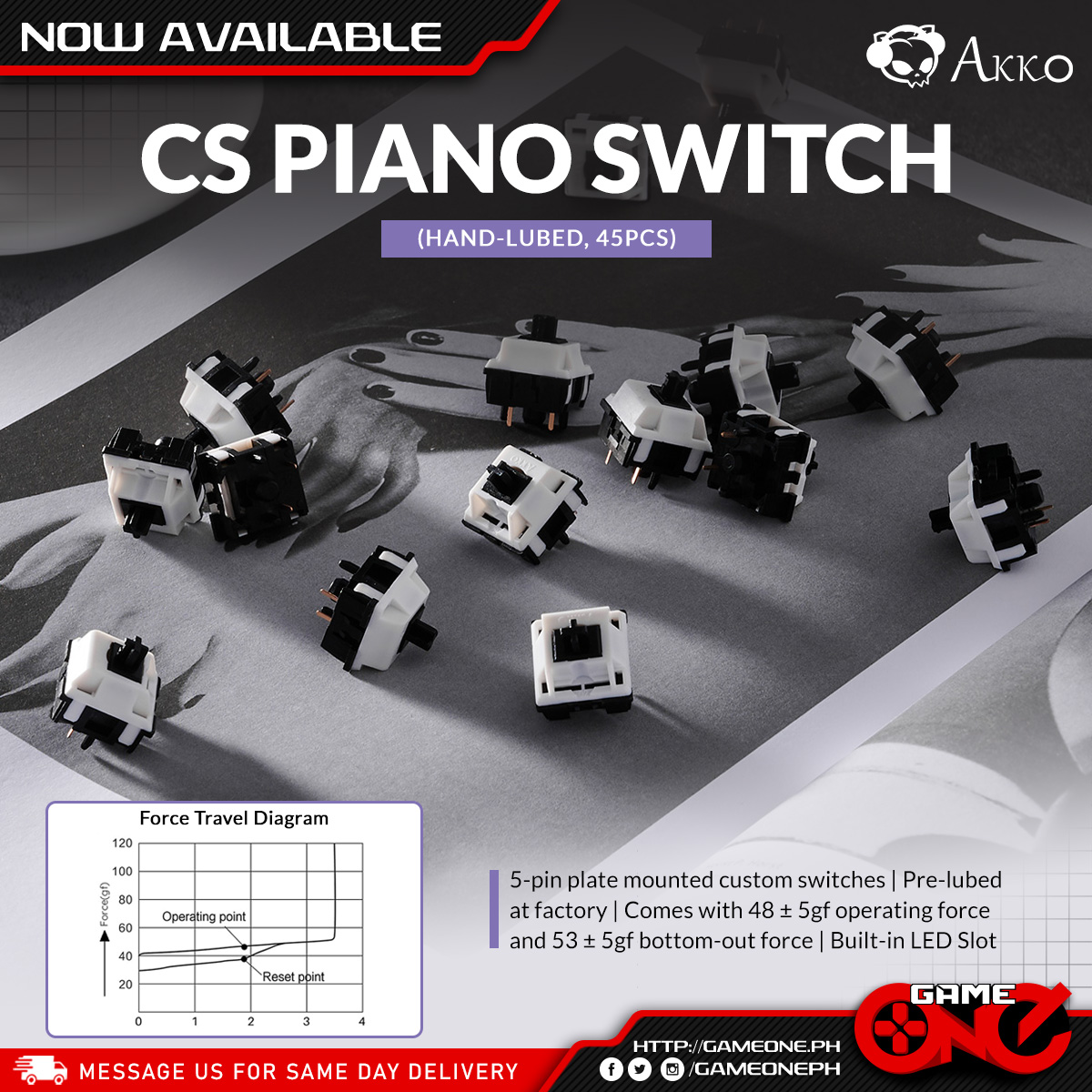 gameoneph's tweet image. Experience the silky smoothness of the AKKO PIANO CS LUBED. These ultra-light linear switches offer a premium typing experience at a reasonable price. 

🛒 gameone.ph/akko-cs-piano-…
#akko #customswitch