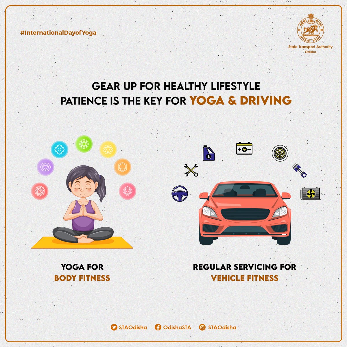 Regular yoga keeps the body fit. Regular servicing keeps the vehicle fit. Gear up for healthy lifestyle! #RoadSafety #YogaDay #InternationalDayofYoga #internationalyogaday23