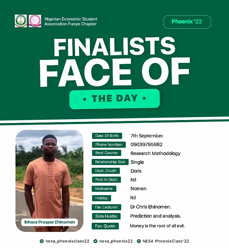 nesa_phoenix22's tweet photo. Meet our Finalists Face Of the Day!! 🎉🎊🥳 
#FFOTD🎓
#The_PhoenixClass'22.♥️🤍 https://t.co/GAiOEuFgkI