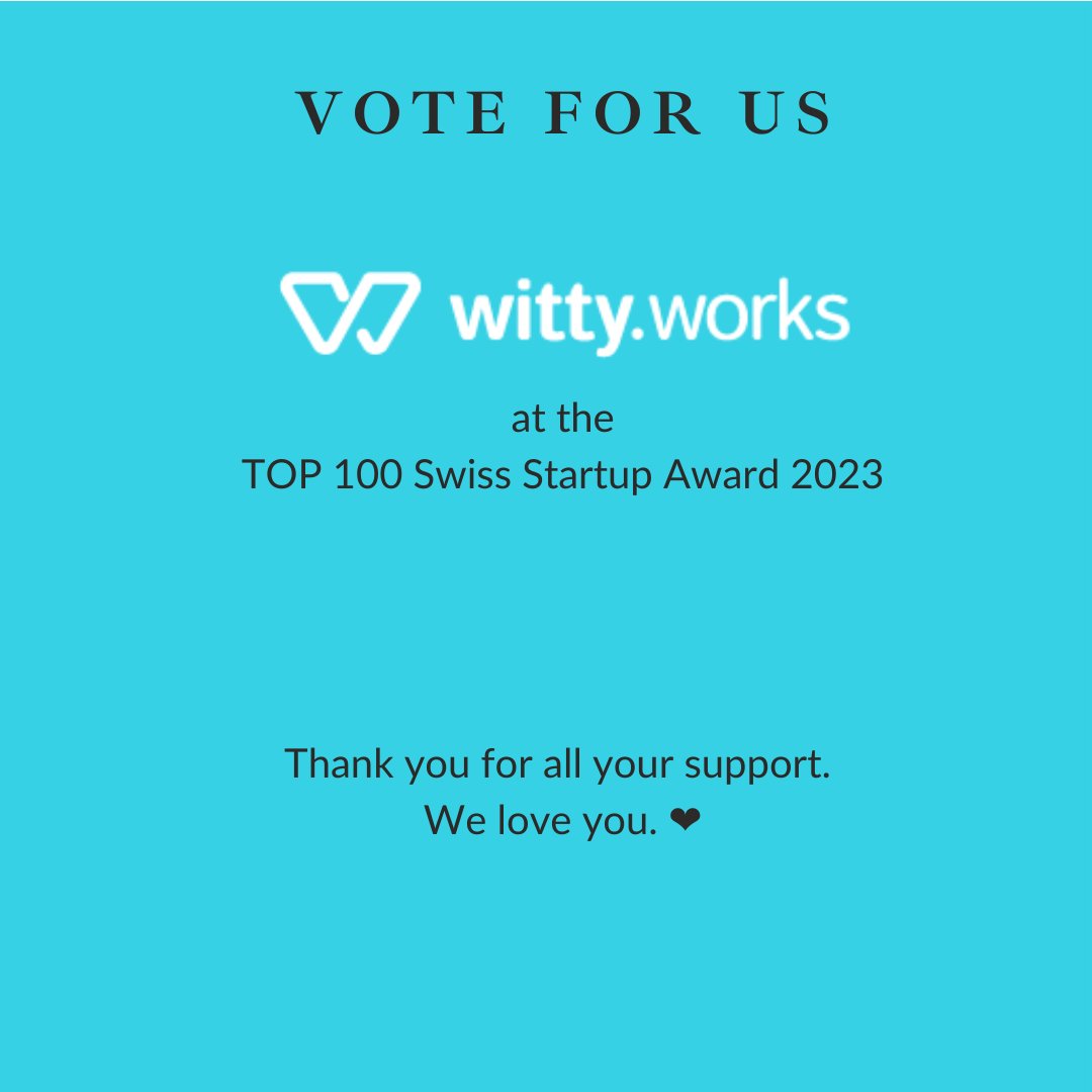 Witty has been nominated as one of the TOP 100 Swiss Startups.🥂
Vote for us: eu1.hubs.ly/H048D740
Your vote makes a huge difference in making the workplace more inclusive. Thank you so much! ❤️
#DiversityAndInclusion #Top100SwissStartups #InclusiveLanguage #YourVoteMatters