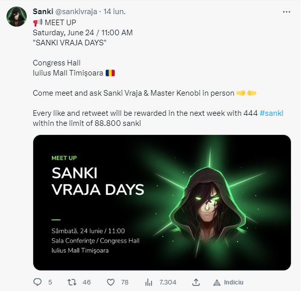 Sanki people!
As promised, this week we're rewarding everyone who retweeted these two tweets with 444 #sanki:

Please let me your MetaMask ot Trust Wallet bsc address in the comments. If you retweeted both, you will receive 444 for each.
Thanks to everyone who participating!