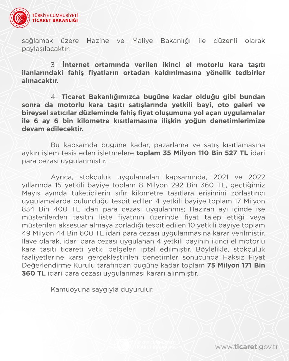 ticaret's tweet photo. Otomotiv Sektörüne Yönelik Tedbirlere İlişkin Basın Açıklaması

(21.06.2023) https://t.co/2B2w0rJRj5