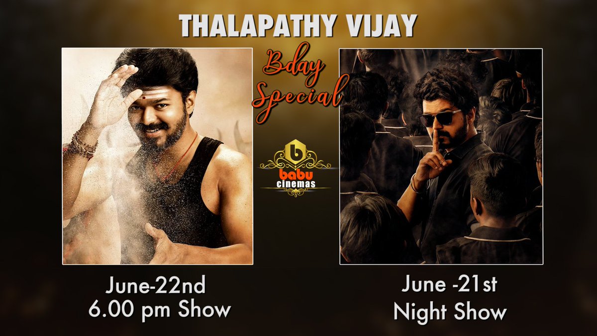 #ThalapathyVijay 
Birthday special show
#MASTER & #MERSAL

BOOK NOW!!