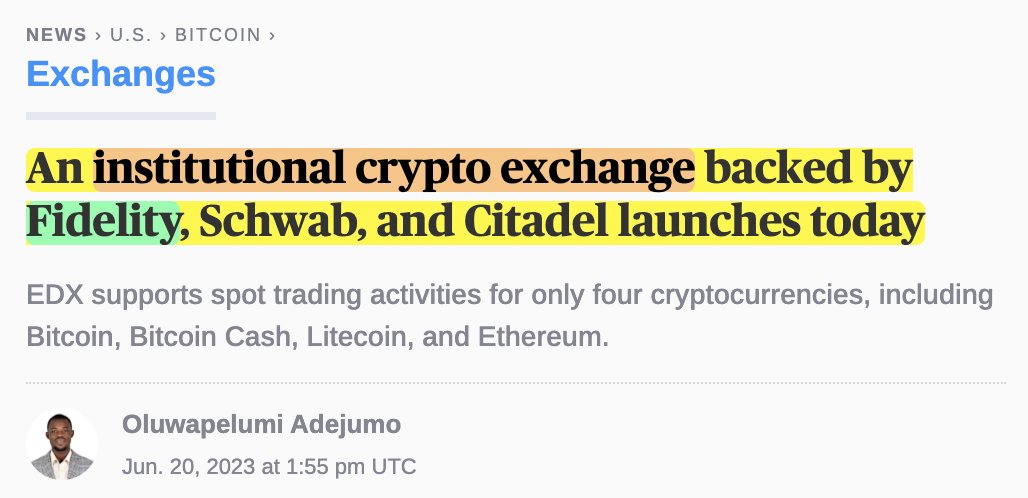 AltcoinDaily's tweet photo. EDX, an institutional crypto #exchange backed by Fidelity, Citadel, and Charles Schwab is now live with 4 coins:

• Bitcoin $BTC
• Ethereum $ETH
• Litecoin $LTC
• Bitcoin Cash $BCH https://t.co/HqqVaPUGVJ