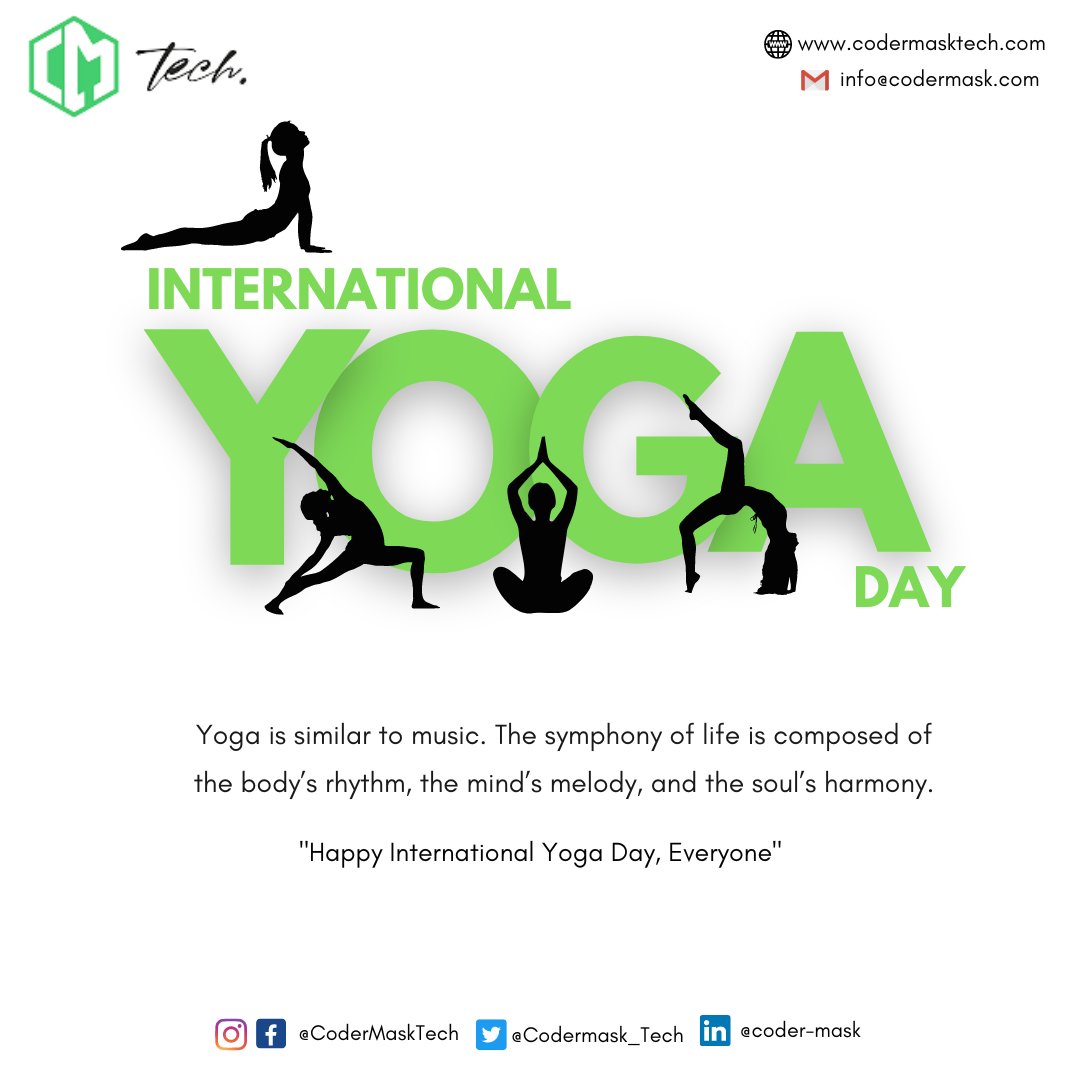 Codermask_Tech's tweet image. Yoga is similar to music. The symphony of life is composed of the body’s rhythm, the mind’s melody, and the soul’s harmony.

&quot;Happy International Yoga Day, Everyone!&quot;

#codermasktech #codermask #yoga #yogaday #internationalyogaday #yogaflow #asana #Twitter #twitterpost