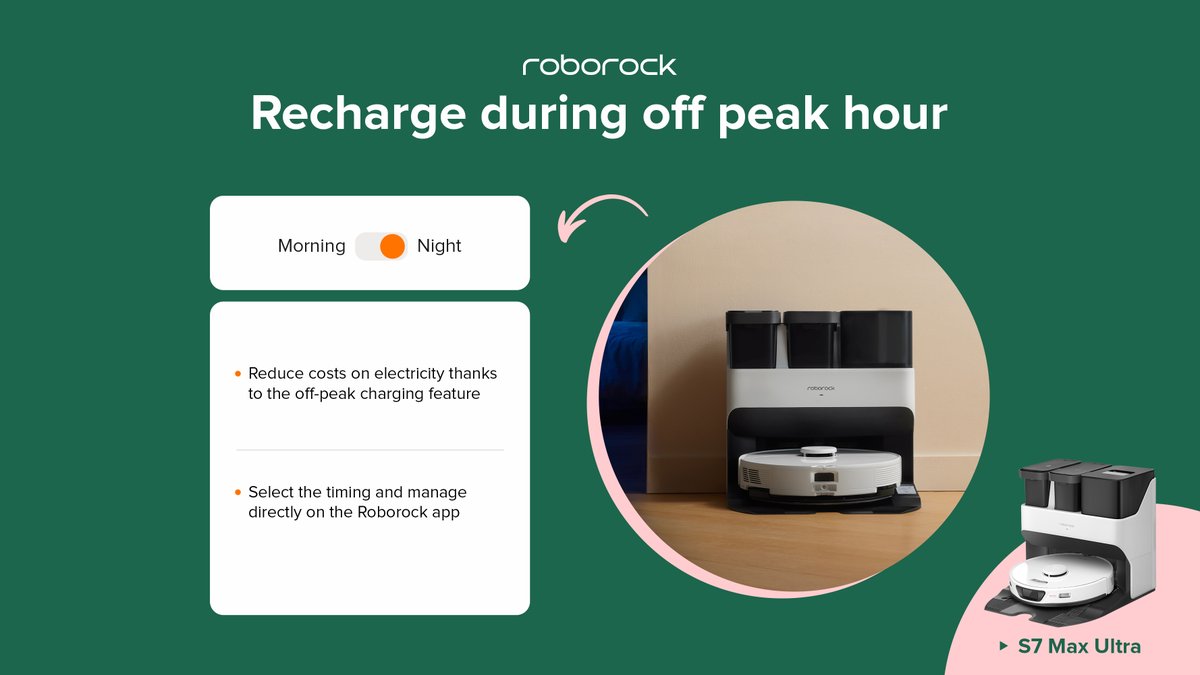 Make the most of your Roborock and charge it during off-peak hours to save on electricity costs. Roborock has made this process even easier by introducing a new app feature that allows you to set up specific timing for charging. Simply use our app today to get started!