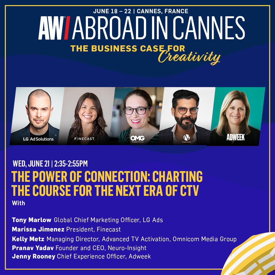 As millions have their eyes on #ConnectedTV, billions of media dollars shift to meet them & creativity is taking center stage. Hear a different way to think about CTV for #Advertising, creators & consumers in a new era of TV consumption. @Adweek #AdweekAbroad #CannesLions2023