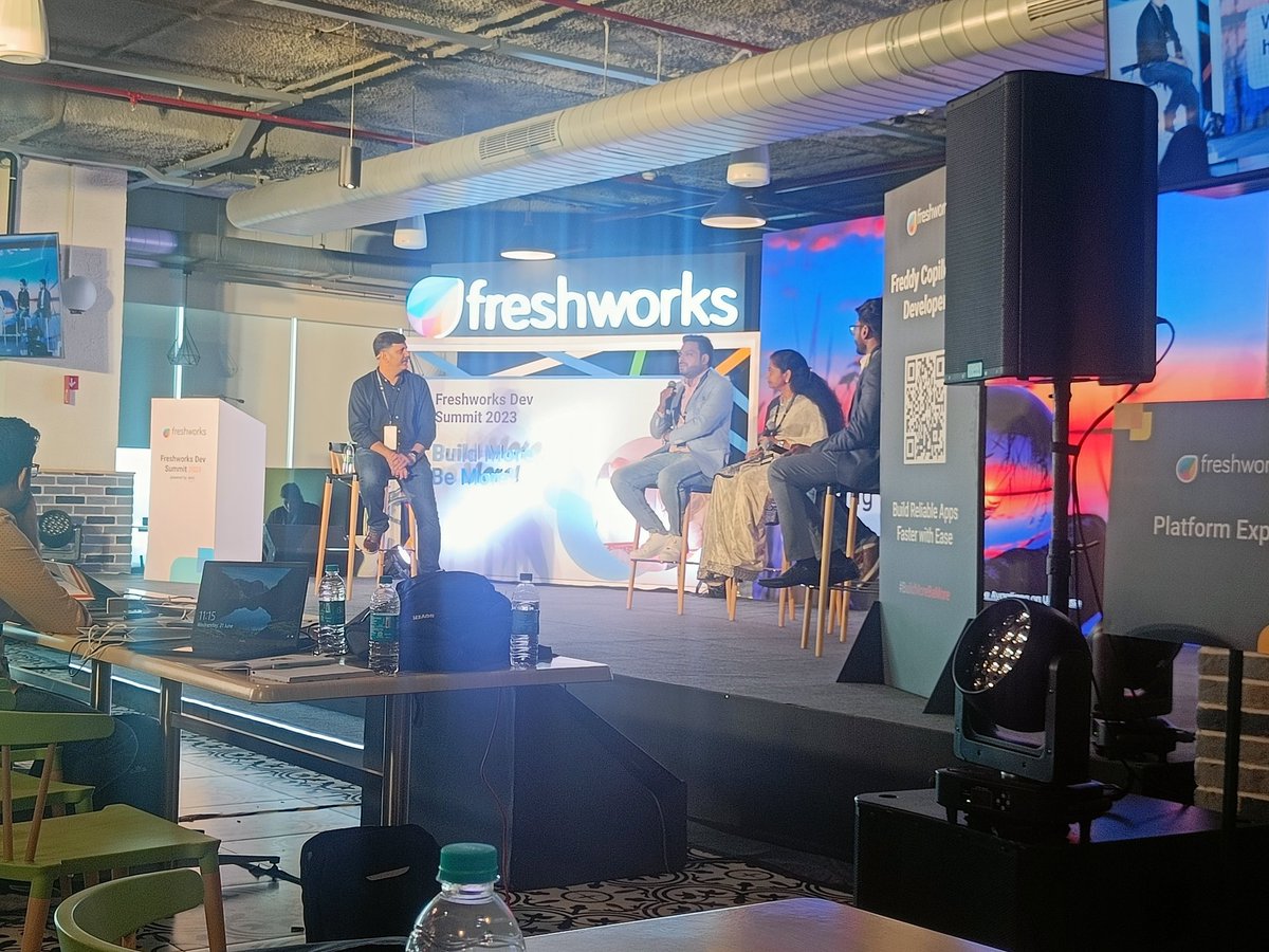 NaikSumanth's tweet photo. some interesting panel discussion about the generative ai capabilities, weighing the pros and cons 

#freshworksdevsummit #buildmorebemore https://t.co/HESdJA1KEG