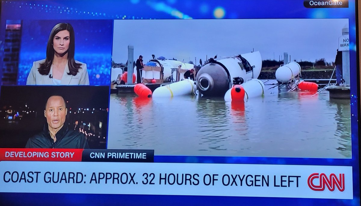 It's 12:02 a.m. central time Wednesday and #CNN is regurgitating hours old, previously recorded Tuesday news about the ongoing search efforts for the missing "OceanGate Titan" submersible vessel and its five crew.