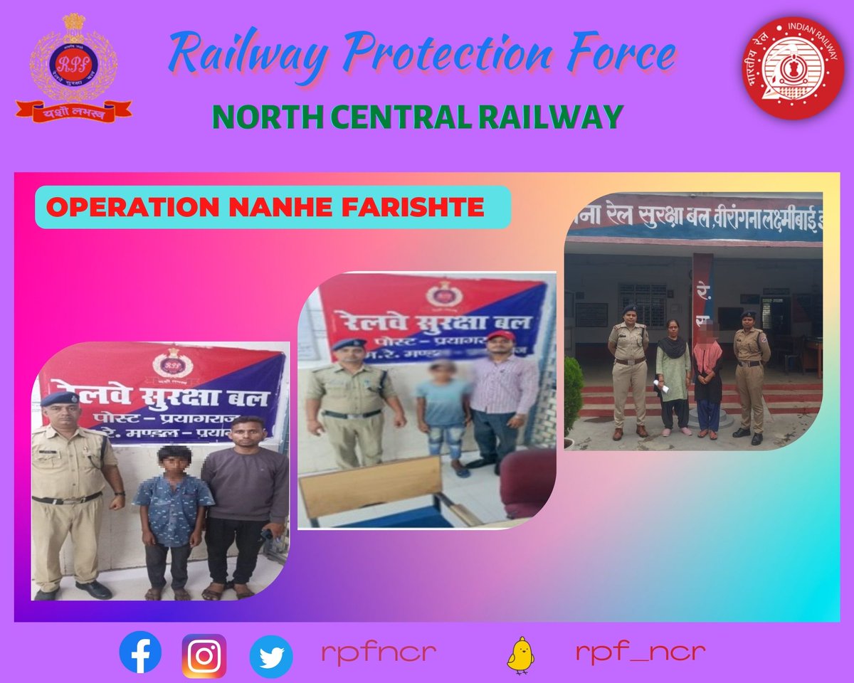 #OperationNanheFarishte के तहत रेलवे सुरक्षा बल, उत्तर मध्य रेलवे, प्रयागराज द्वारा घर से भागकर आए नाबालिग 02 लडके एवं 01 लडकी को अग्रिम कार्यवाही हेतु चाइल्ड लाइन को सुपुर्द किया गया। <a href="/RPF_INDIA/">RPF INDIA</a>