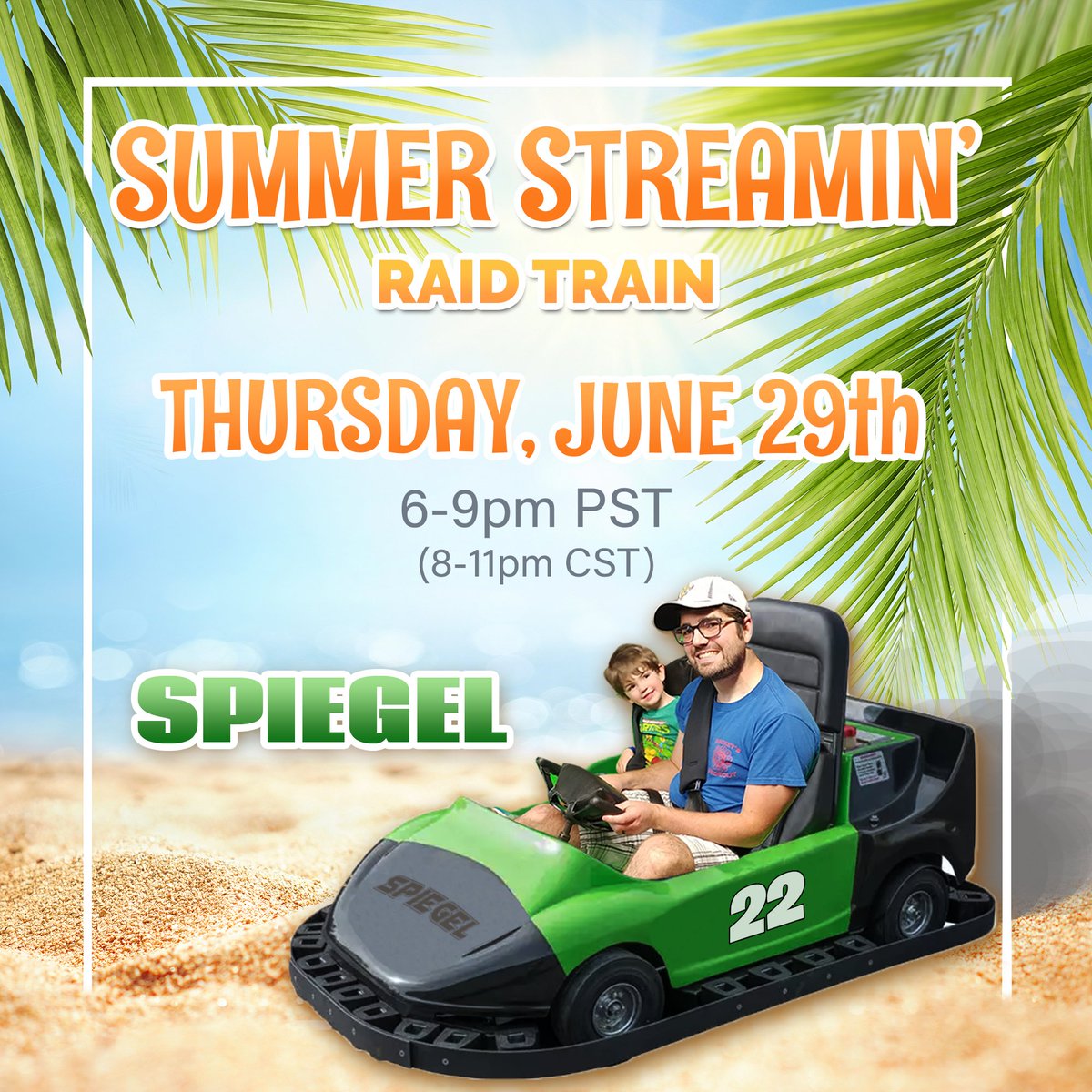 NewSpectrum's tweet photo. What a great stream tonight! I am happy to announce that I've been invited to participate in @actorpat 's Summer Streamin' raid train!  The train begins tomorrow morning at 9am PST with https://t.co/0aT3wPN2z0 and my slot is next Thursday! #summerstreamin #raidtrain https://t.co/Zg9gXHAdd6