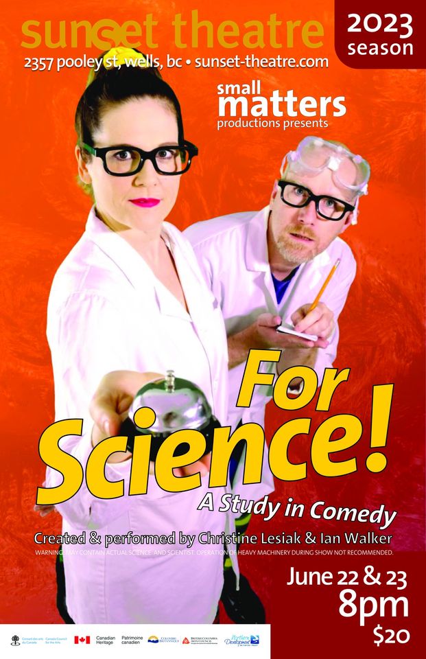 Come kick off the summer season at the Sunset Theatre with For Science! - A Study in Comedy.

This Thursday and Friday at 8 pm. Tickets available at the door or online at bit.ly/46bZQMi