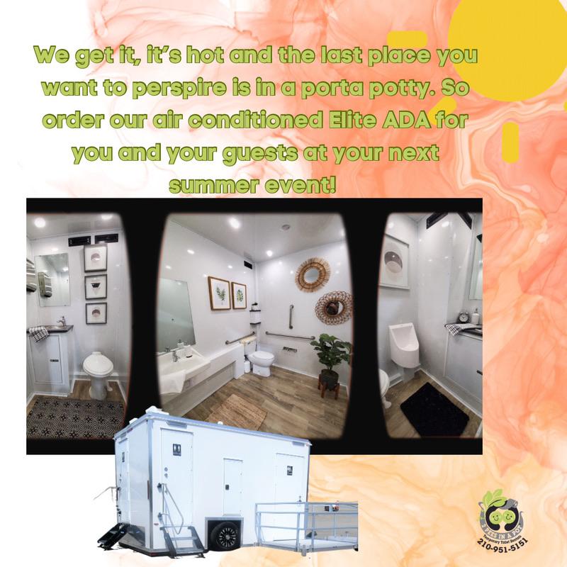 With creativity and innovation, using the potty in a hot box doesn’t have to be an option anymore for events! Our Elite ADA is air conditioned, blue tooth enabled, and has flushable toilets. Bringing the best to our customers. #innovation #sanantonio # smallbusiness #franchise