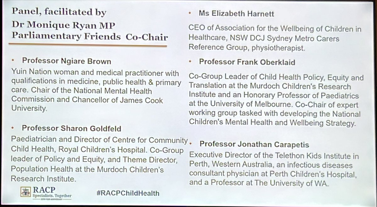 TheRACP's tweet photo. "We know that positive cultural factors are a protective factor for our children, our communities" says Prof Ngiare Brown in our #RACPChildHealth panel, facilitated by Dr Monique Ryan MP.

#childhealth #paediatrics #ParliamentHouse #TheRACP @DrJackiSmall https://t.co/7YNZv1nSPp