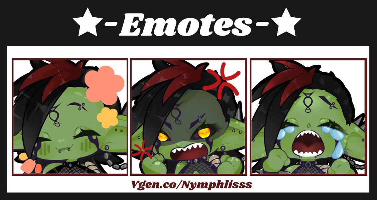 ~Vgen Comm complete~    

  3 pack emote commission for
@NoriNightshade

Go support them or else🔫

Thank you so much for your support, I really loved drawing your lil goblin. <3  

vgen.co/Nymphlisss 
#VGenComm #VGen #emoteartist #Commission #emotecommission